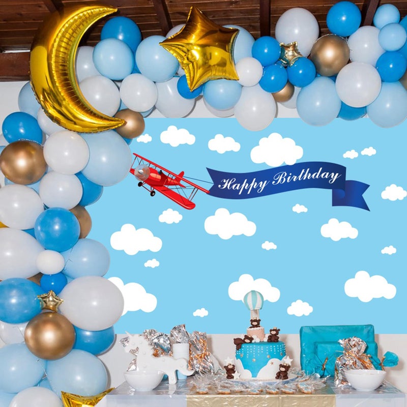 Baocicco 5x3ft Happy Birthday Red Plane Backdrop Cartoon Plan Blue Sky White Cloud Happy Birthday Photography Background Birthday Party Backdrop Boy Girl Photo Portraits Studio Video Props Booth - Image 3